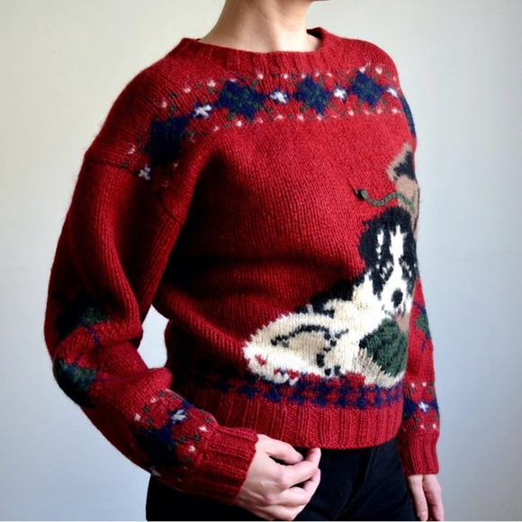 The Woolrich Women’s Springer Spaniel Puppy With Boot 100% Wool Vintage Sweater - Picture 3 of 16